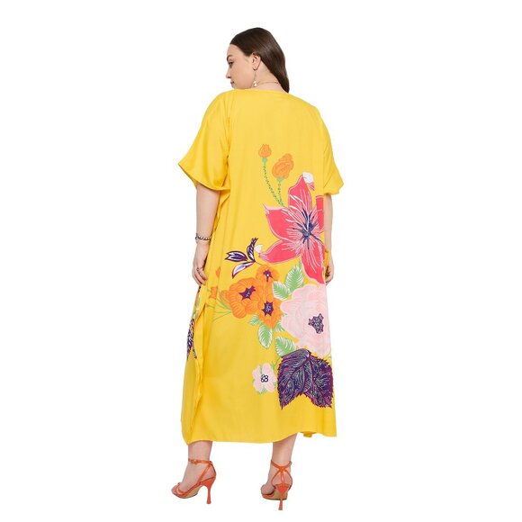 Gypsie Blu Floral Digital Printed Caftan Dress Plus Size Cover Up Maxi Dresses - Picture 6 of 7